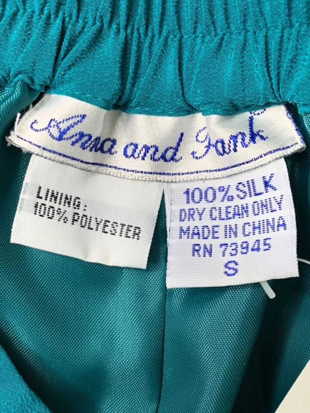 VTG NWT 90s Anna And Frank Teal 2-Piece 100% Silk Top & Pants Set Size S/M New